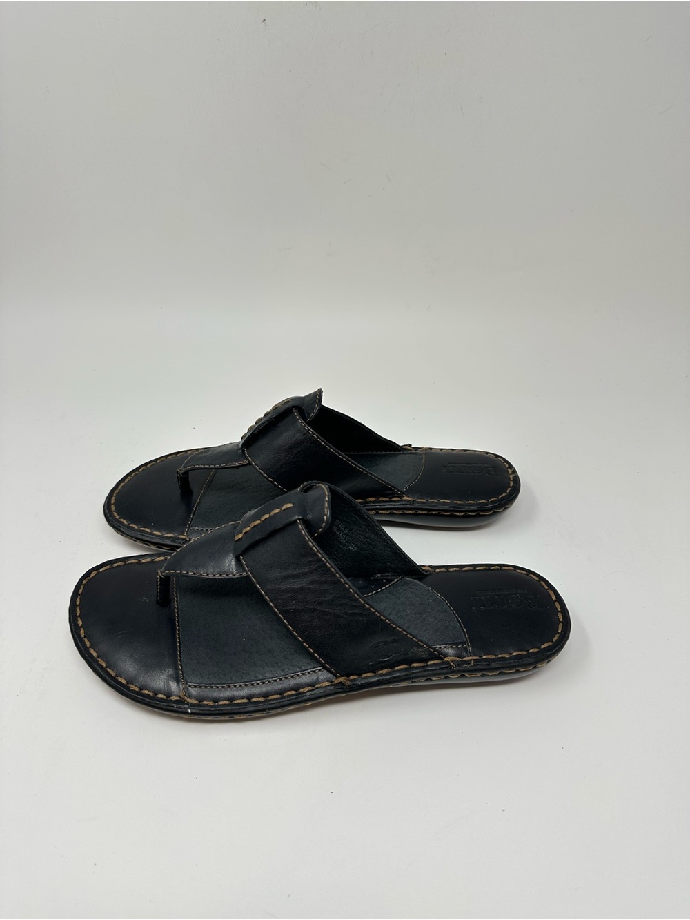 Born Leather Thong Sandals Toe-Loop Strap Black Women's 9